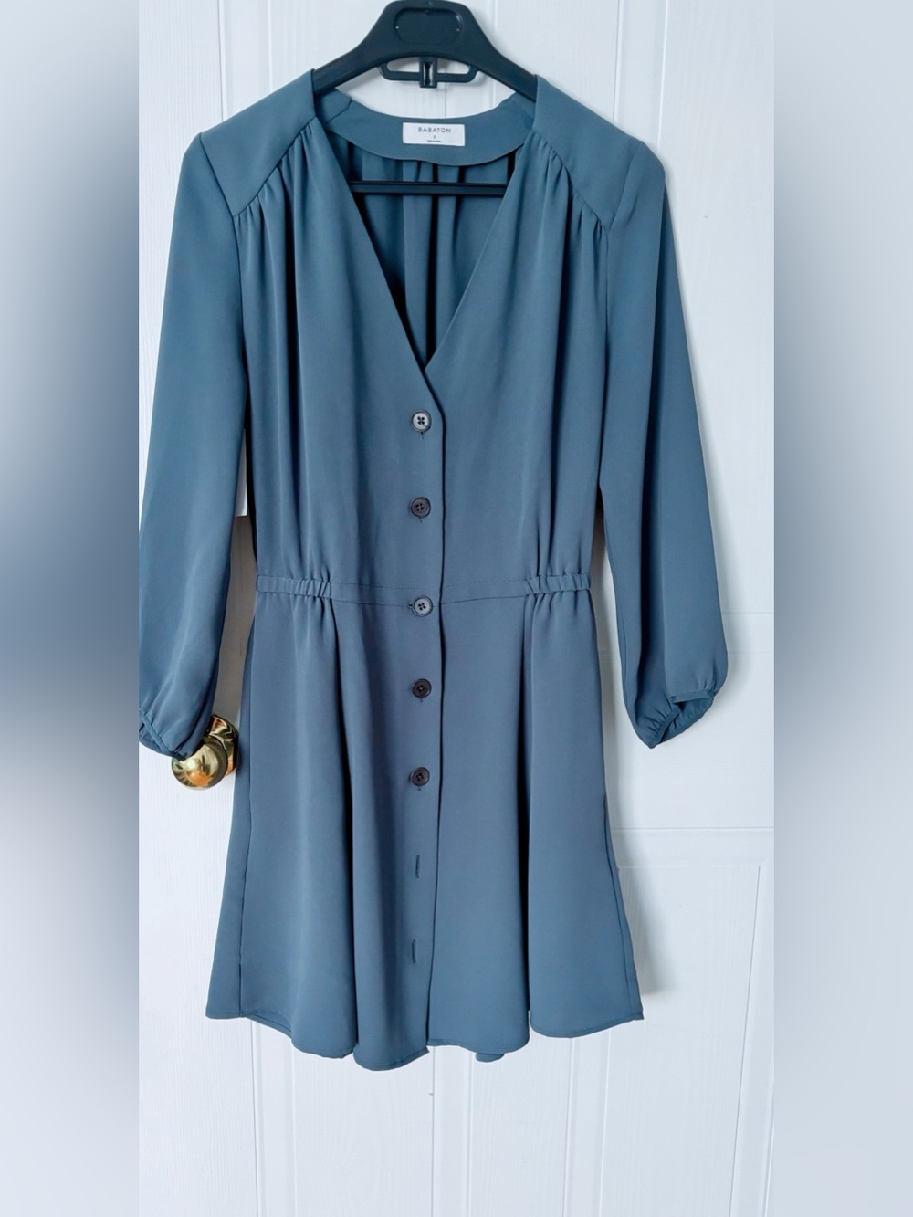 Aritzia Slate Blue Long Sleeve Button-Front Dress - Picture 1 of 2